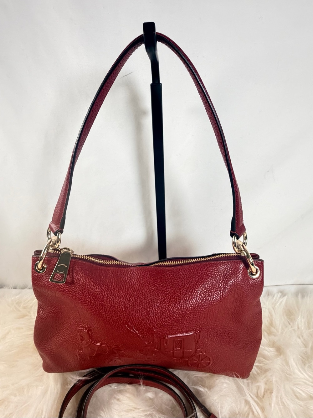 Coach Red Pebbled Leather Crossbody Horse Carriage Bag